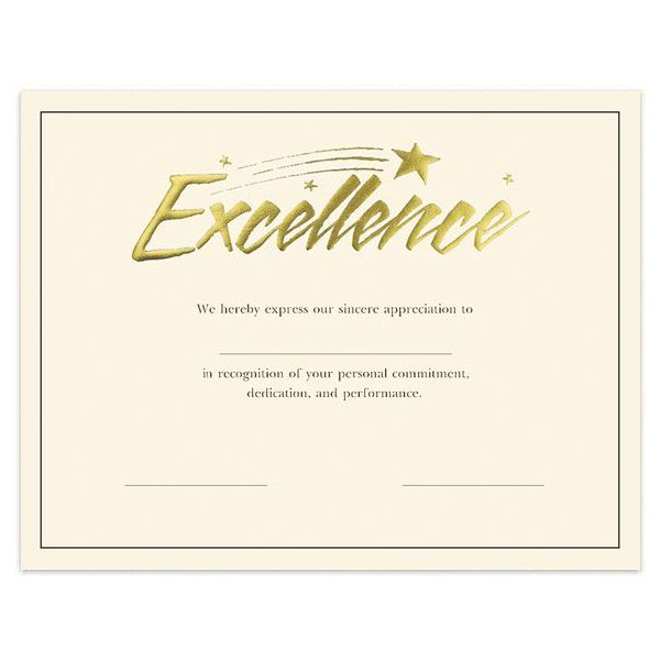 Certificate Paper - Preprinted - Excellence - Cream