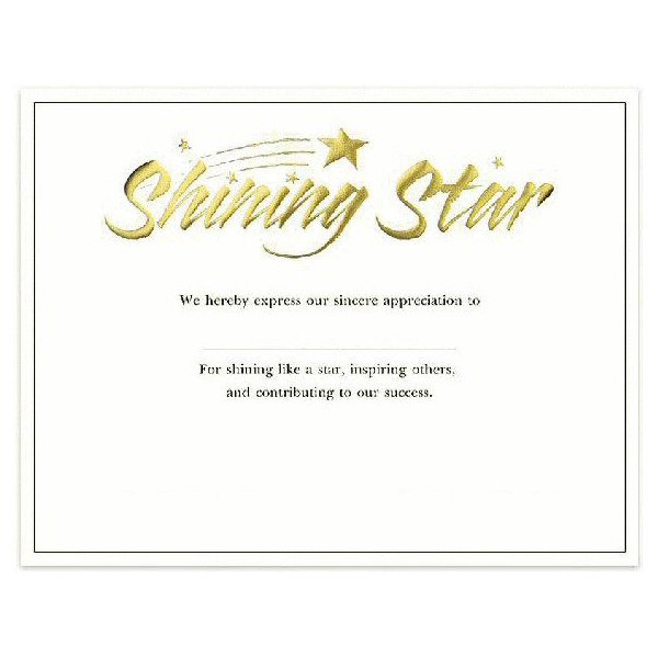Certificate Paper - Preprinted - Shining Star - White