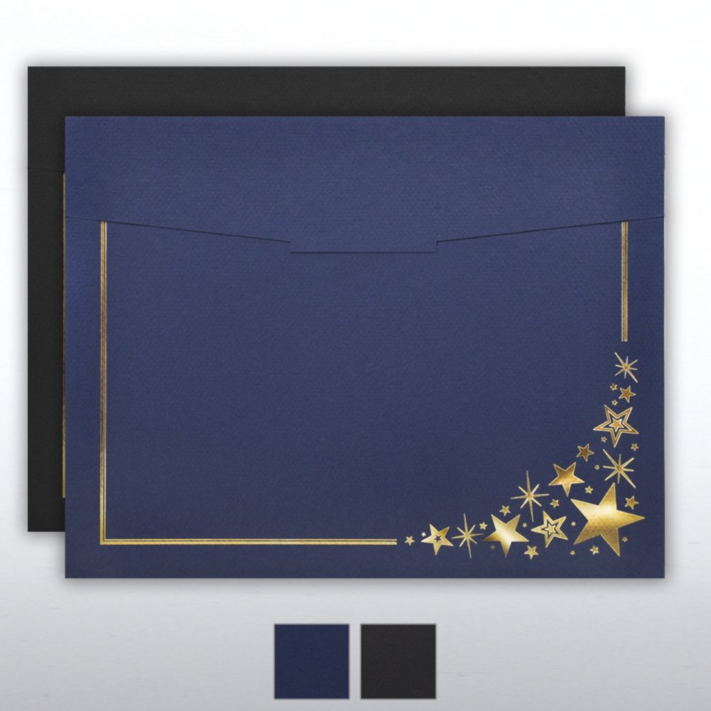 Foil-Stamped Certificate Folder - Corner Stars