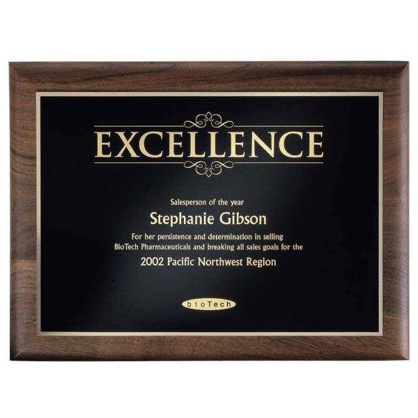 Walnut Plaque - Excellence - Gold
