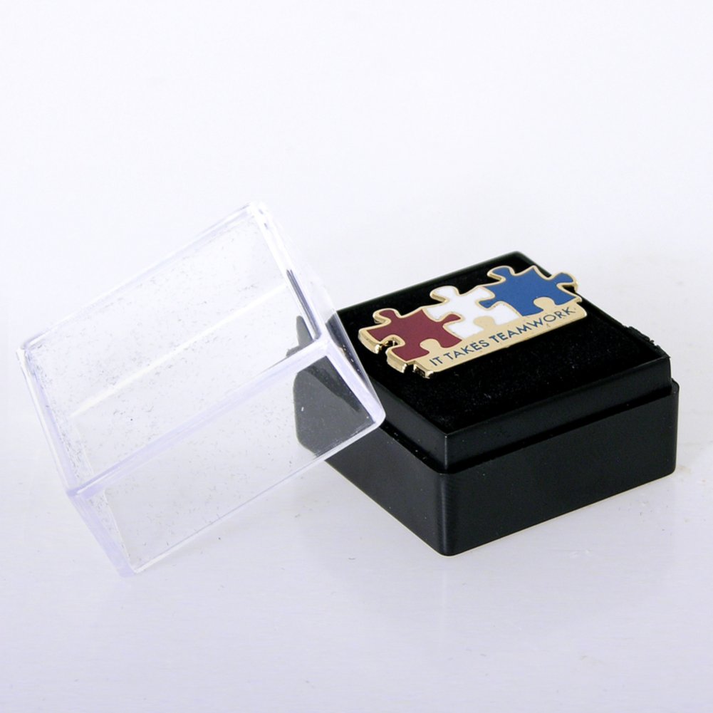 Lapel Pin - It Takes Teamwork Red, White and Blue BOX