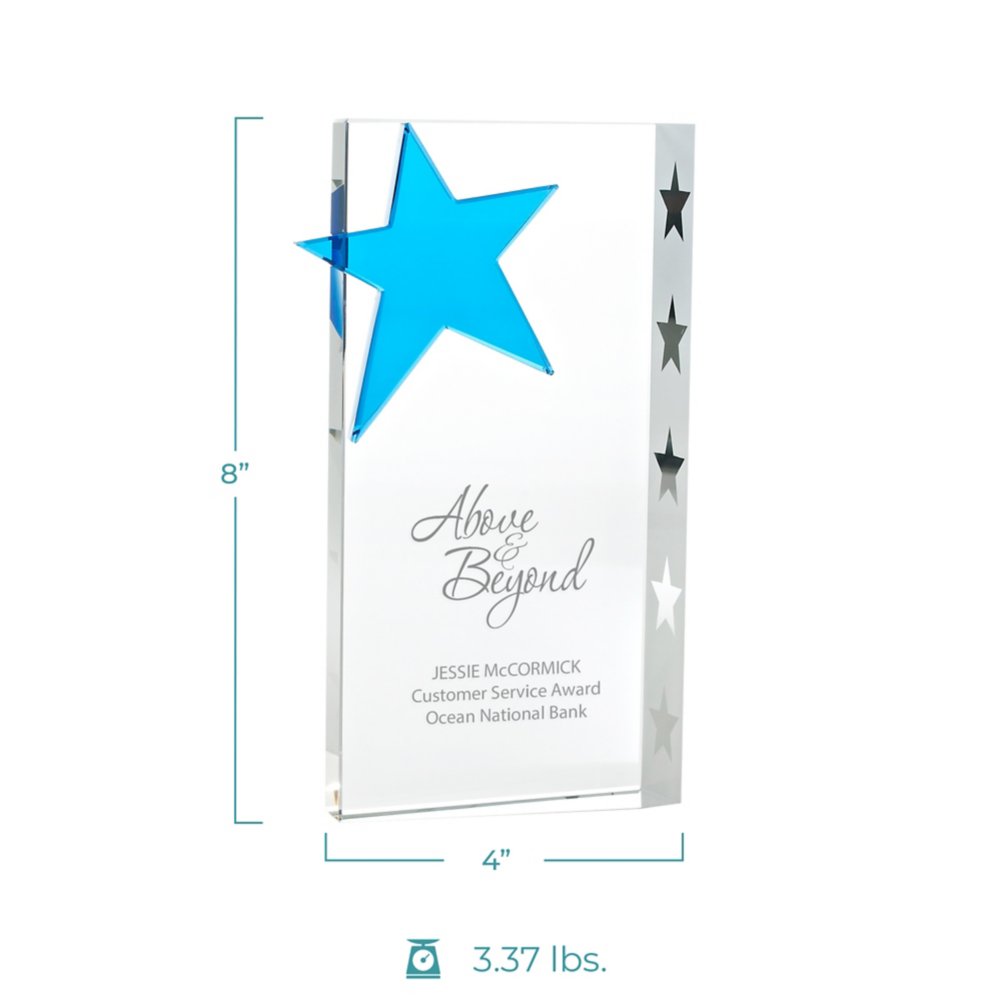 Trophy - Crystal Blue Star - Rectangle SIDE
