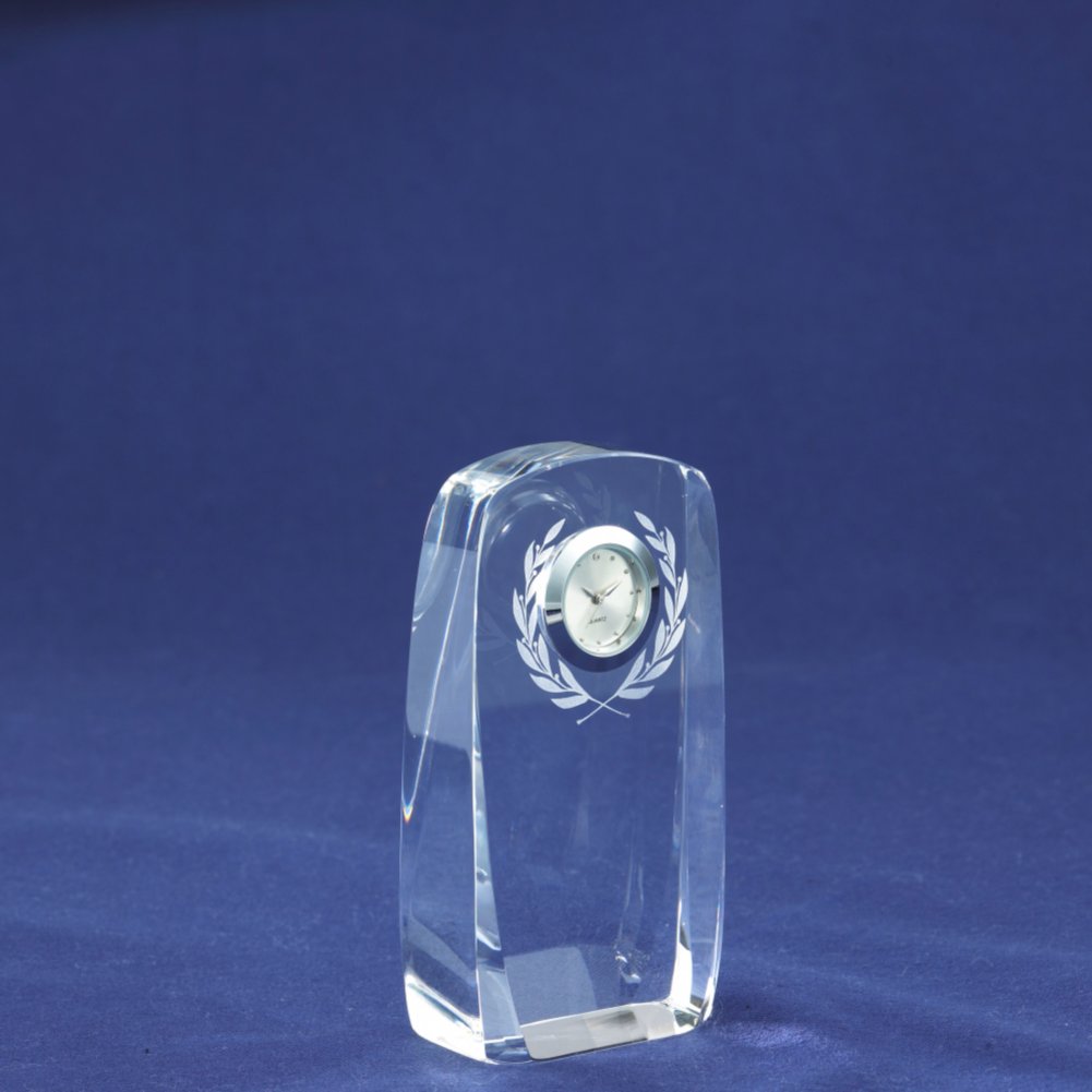 Crystal Award Clock - Laurels SIDE