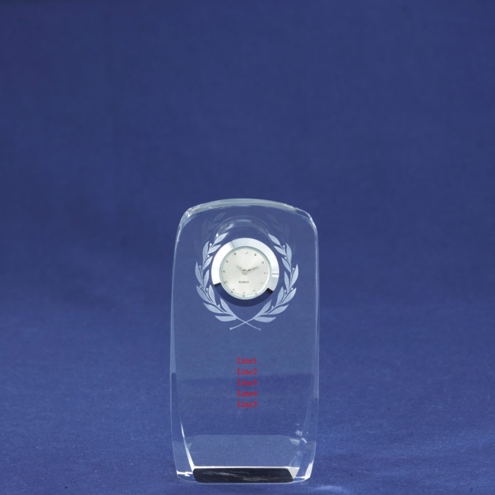 Crystal Award Clock - Laurels