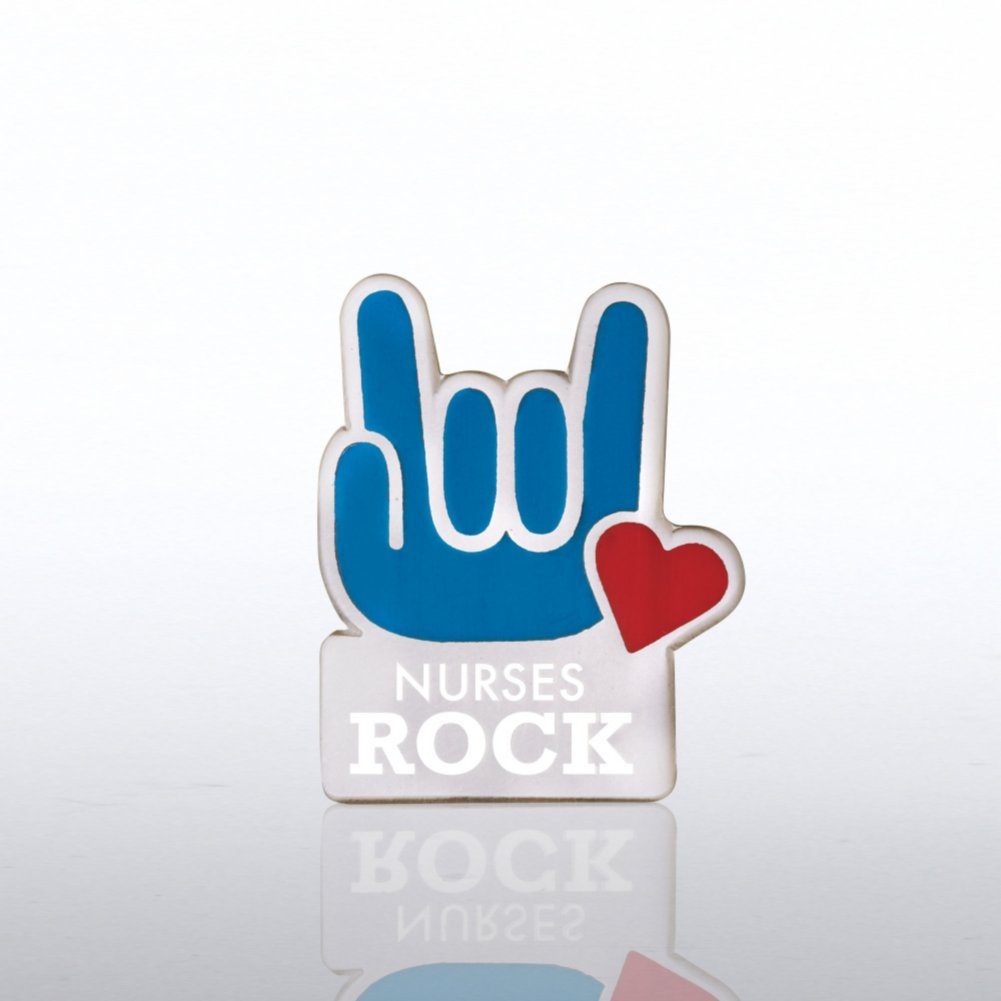 Lapel Pin - Nurses Rock - Hand with Heart