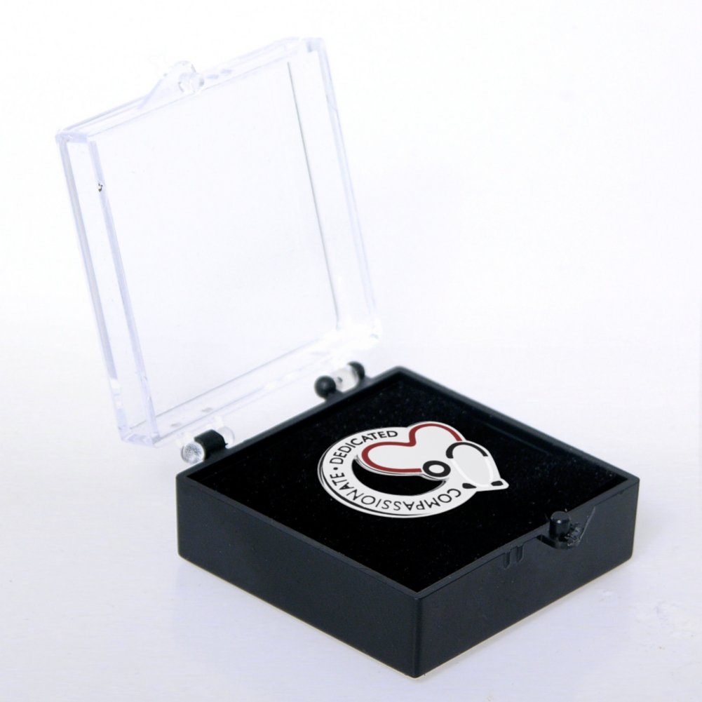 Lapel Pin - Stethoscope: Compassionate Dedicated - Round BOX