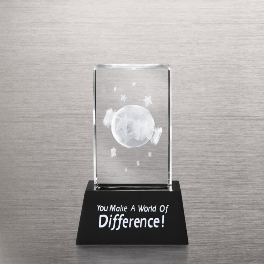 3-D Crystal Trophy - You Make a World of Difference BACK