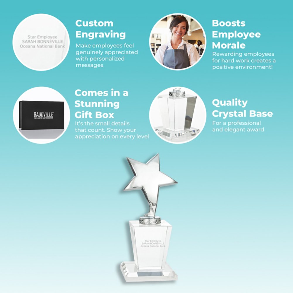 Shining Star Trophy - Crystal Base with Silver Star BOX
