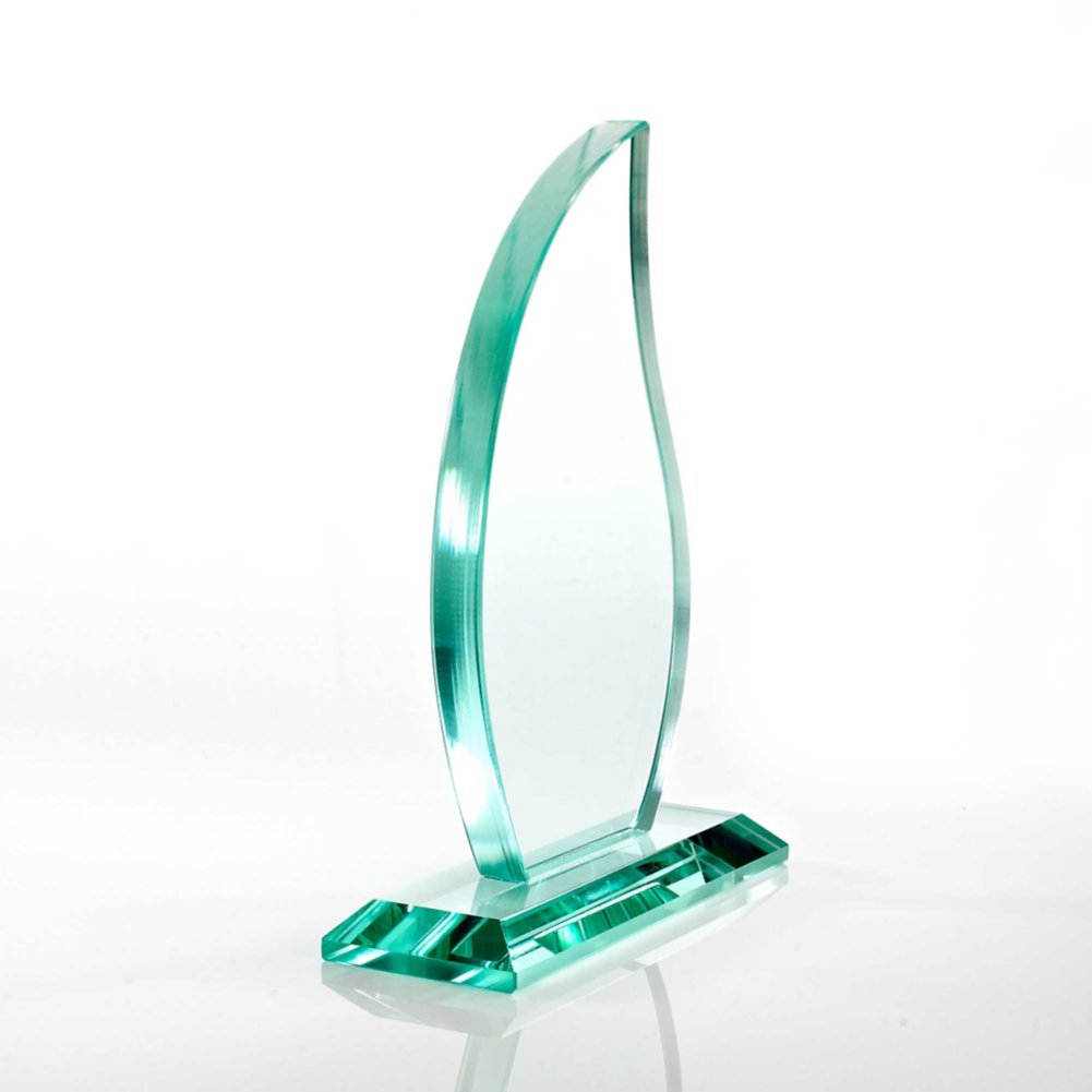 Premium Jade Glass Trophy - Flame Small SIDE