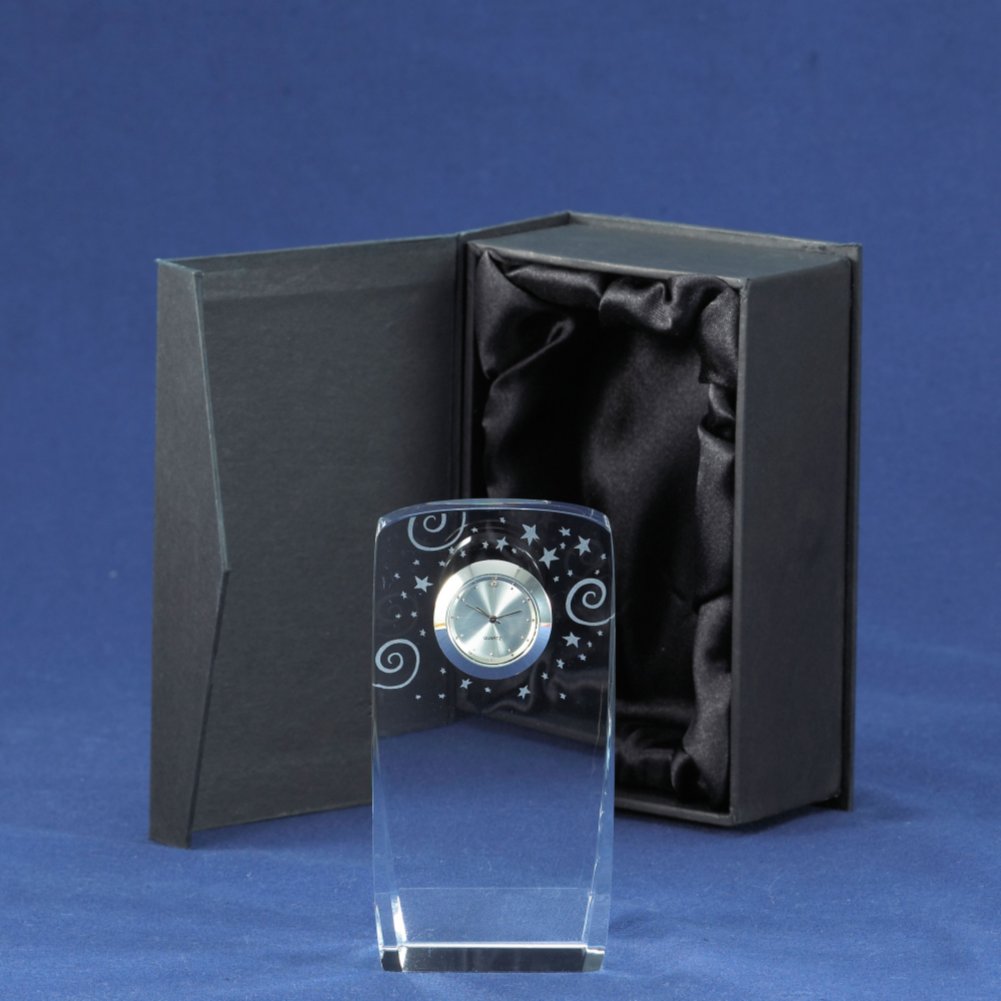 Crystal Award Clock - Stars and Swirls BOX