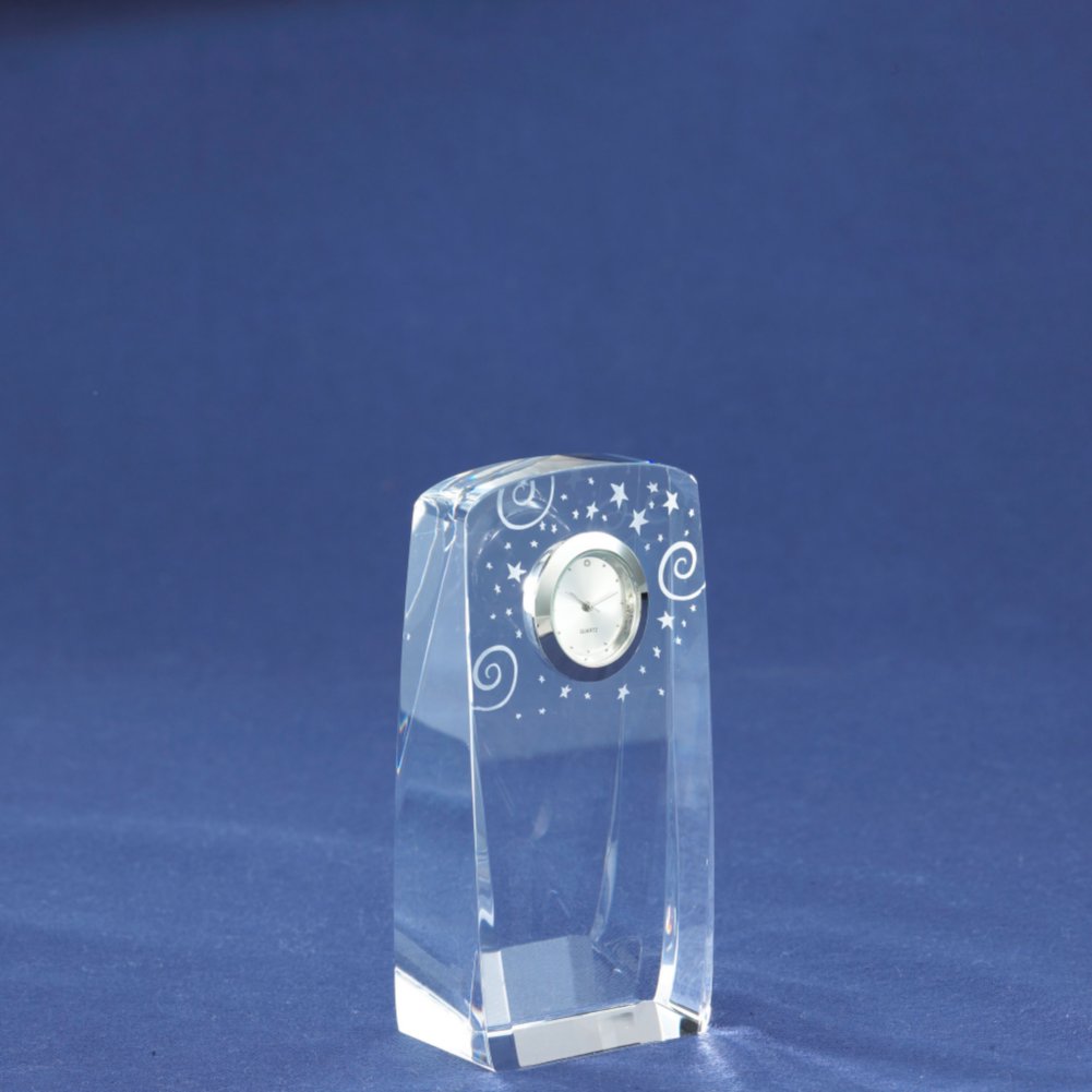 Crystal Award Clock - Stars and Swirls SIDE