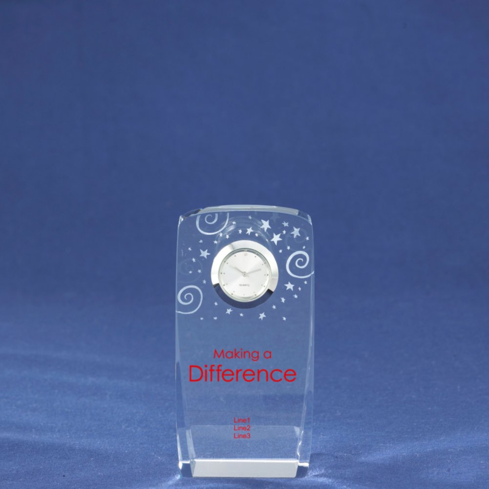 Crystal Award Clock - Stars and Swirls