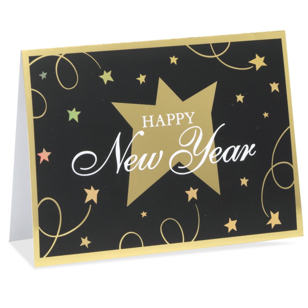 Holiday Greeting Card - Happy New Year Gold Star SIDE