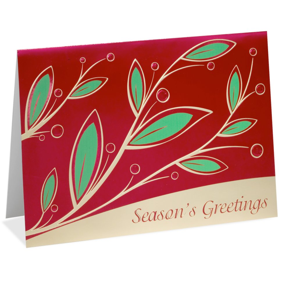 Holiday Greeting Card - Season's Greetings Holly Berries SIDE