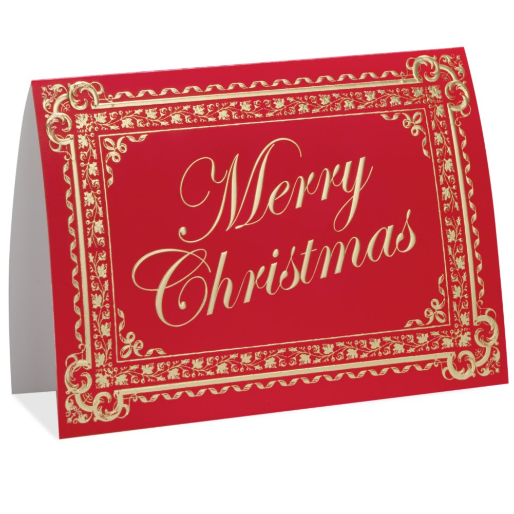 Holiday Greeting Card - Merry Christmas Red and Gold Floral SIDE