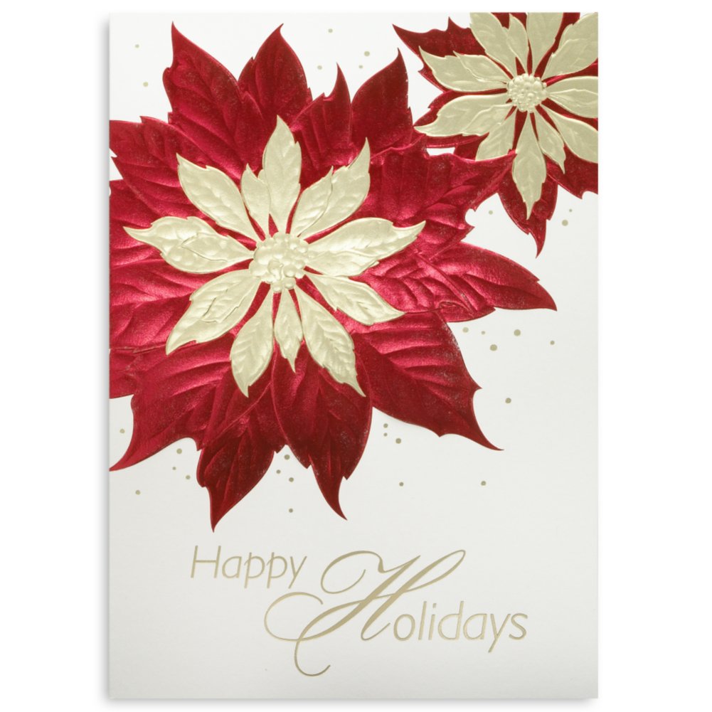 Holiday Greeting Card - Red and Gold Foil Pointsettias