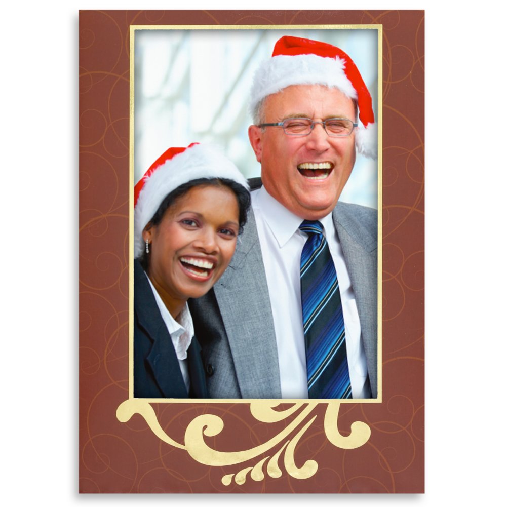 Holiday Greeting Card - Photo Frame Burgundy With Gold Foil