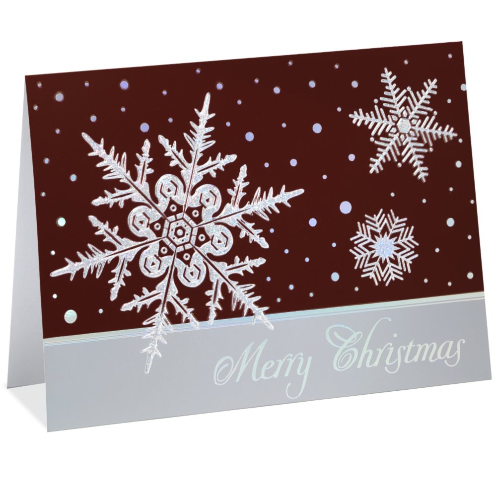 Holiday Greeting Card - Merry Christmas Sparkle Snowflakes SIDE