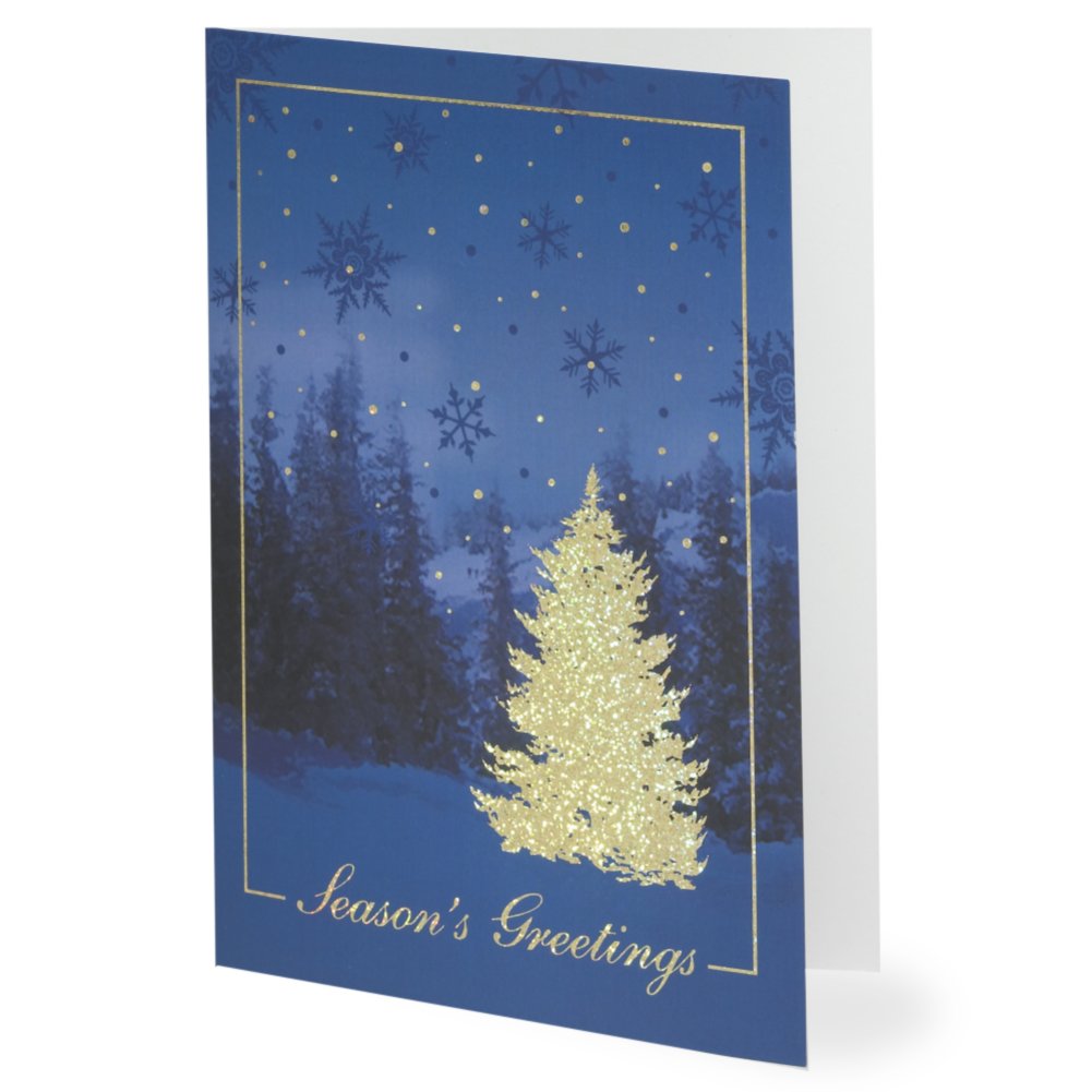 Holiday Greeting Card - Gold Foil Shimmer Tree at Night SIDE