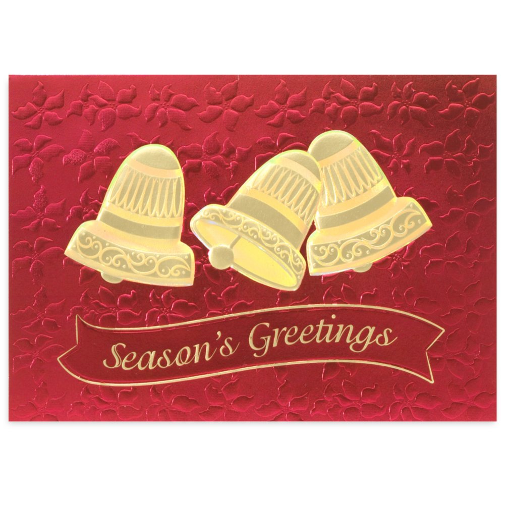 Holiday Greeting Card - Three Golden Bells with Red Foil
