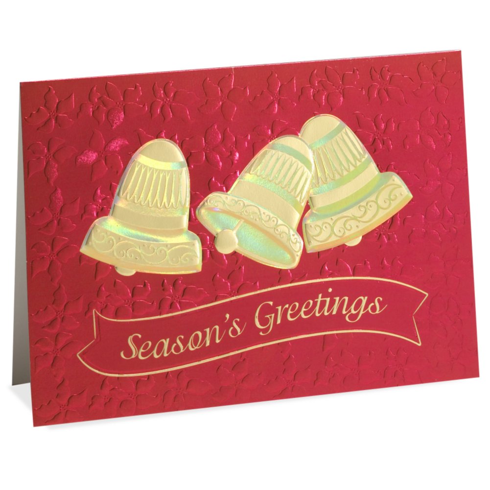 Holiday Greeting Card - Three Golden Bells with Red Foil SIDE