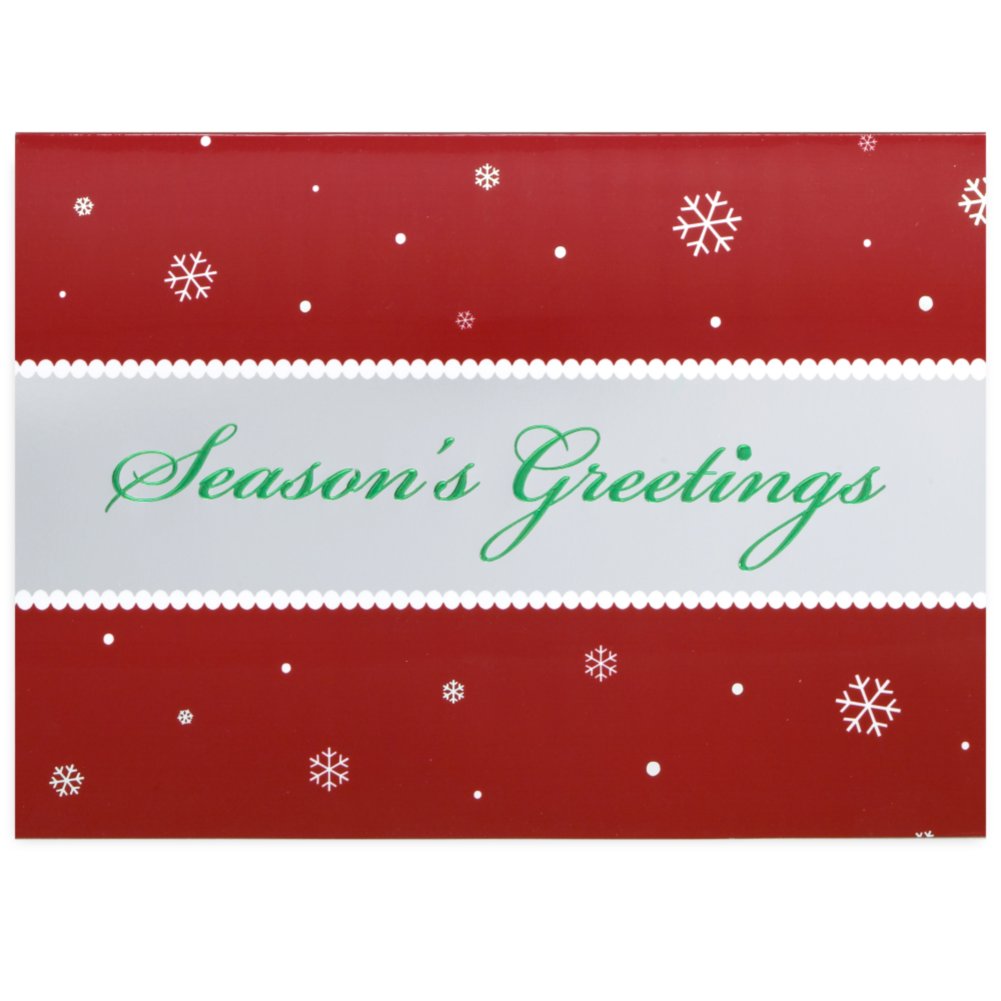 Holiday Greeting Card - Season's Greetings Silver Banner