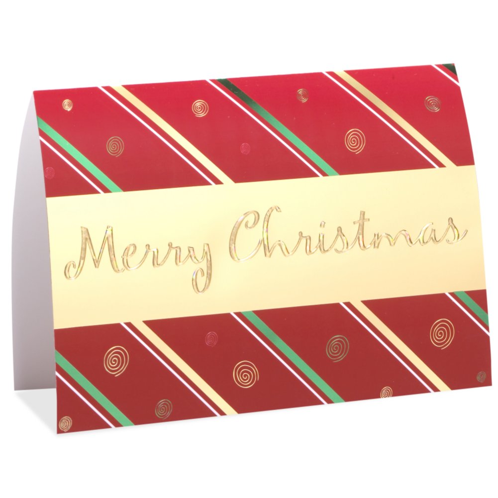 Holiday Greeting Card - Merry Christmas Gold Banner SIDE