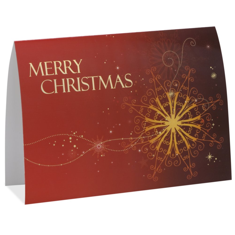Holiday Greeting Card - Red and Gold Snowflake SIDE