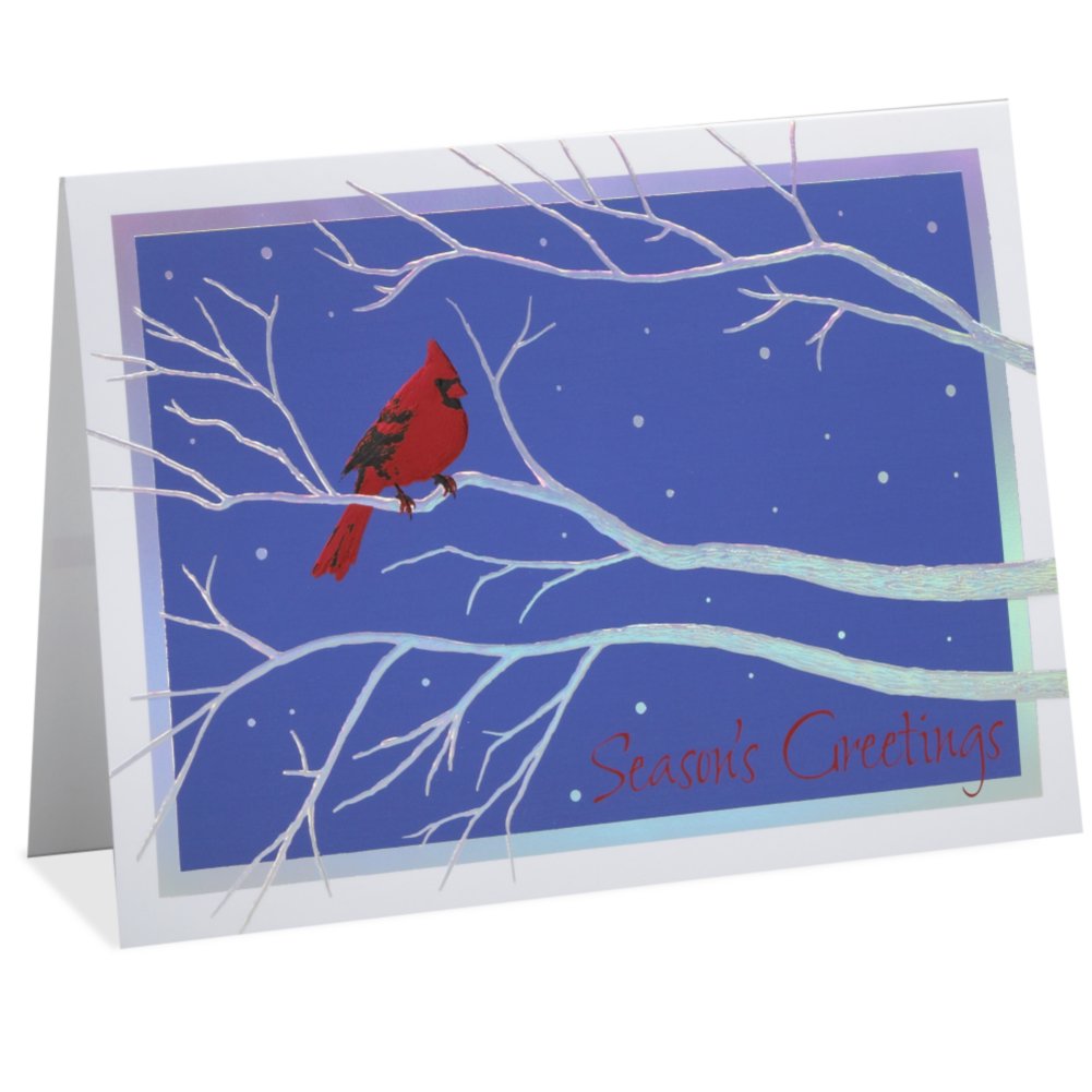 Holiday Greeting Card - Cardinal in Shimmering Tree SIDE