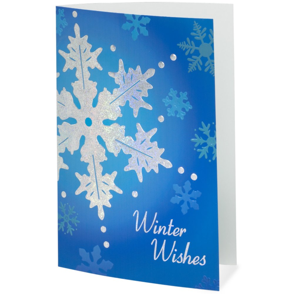 Holiday Greeting Card - Winter Wishes Snowflakes SIDE
