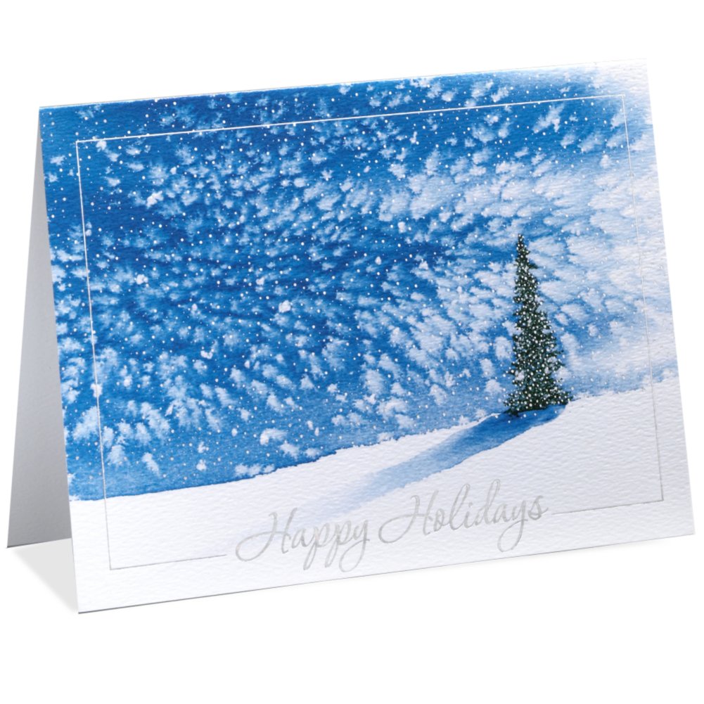 Holiday Greeting Card - Watercolor Evergreen Tree SIDE