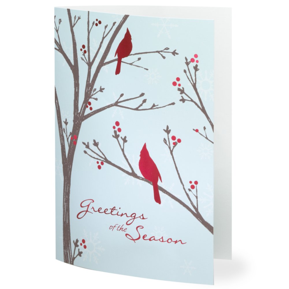 Holiday Greeting Card - Tree with Birds and Berries SIDE