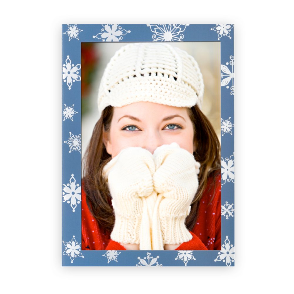 Holiday Greeting Card - Photo Frame Silver Foil Snowflakes