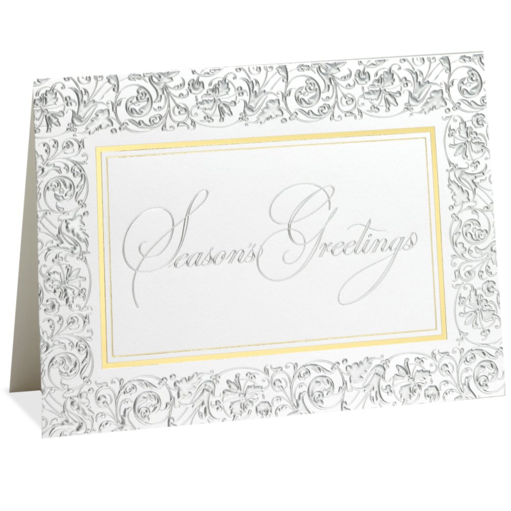 Holiday Greeting Card - Silver and Gold Floral SIDE
