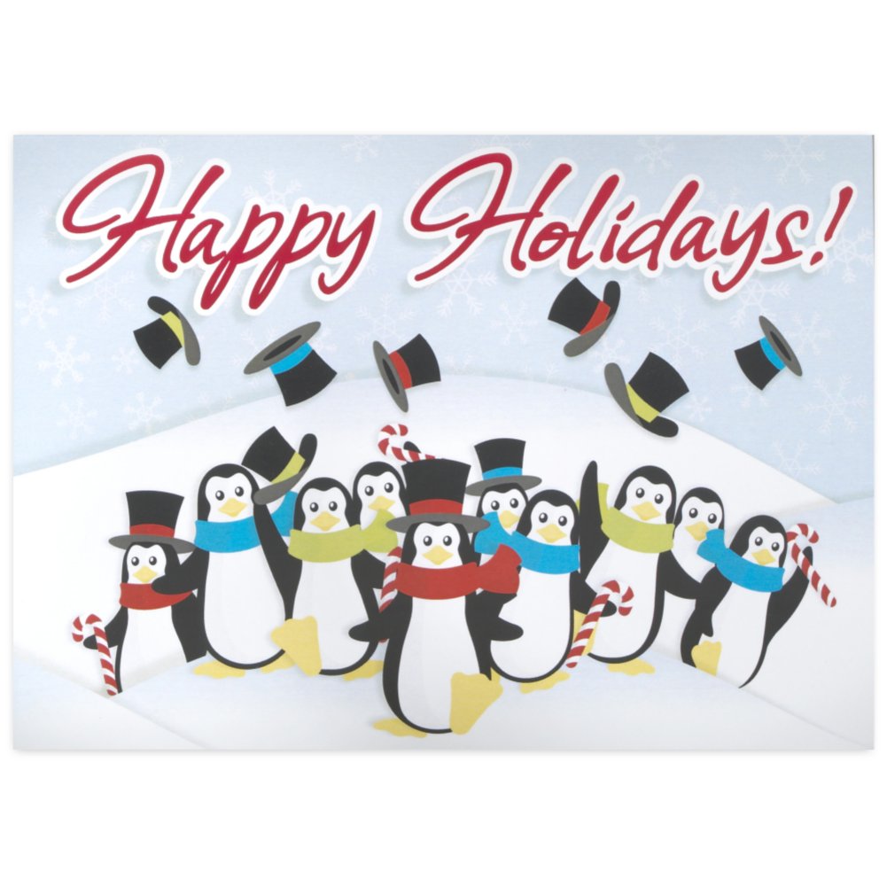 Holiday Greeting Card - Happy Holidays Cartoon Penguins
