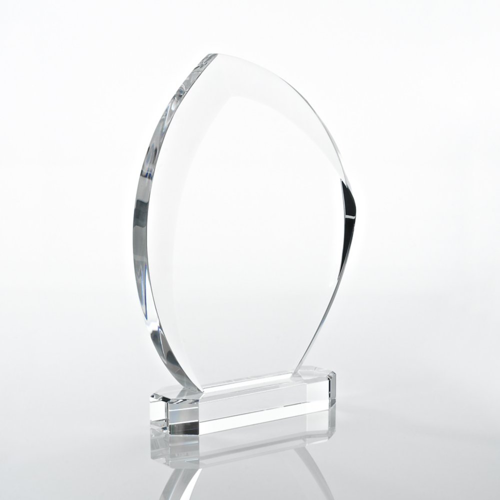 Beveled Edge Crystal Flame Trophy - Slanted Oval SIDE