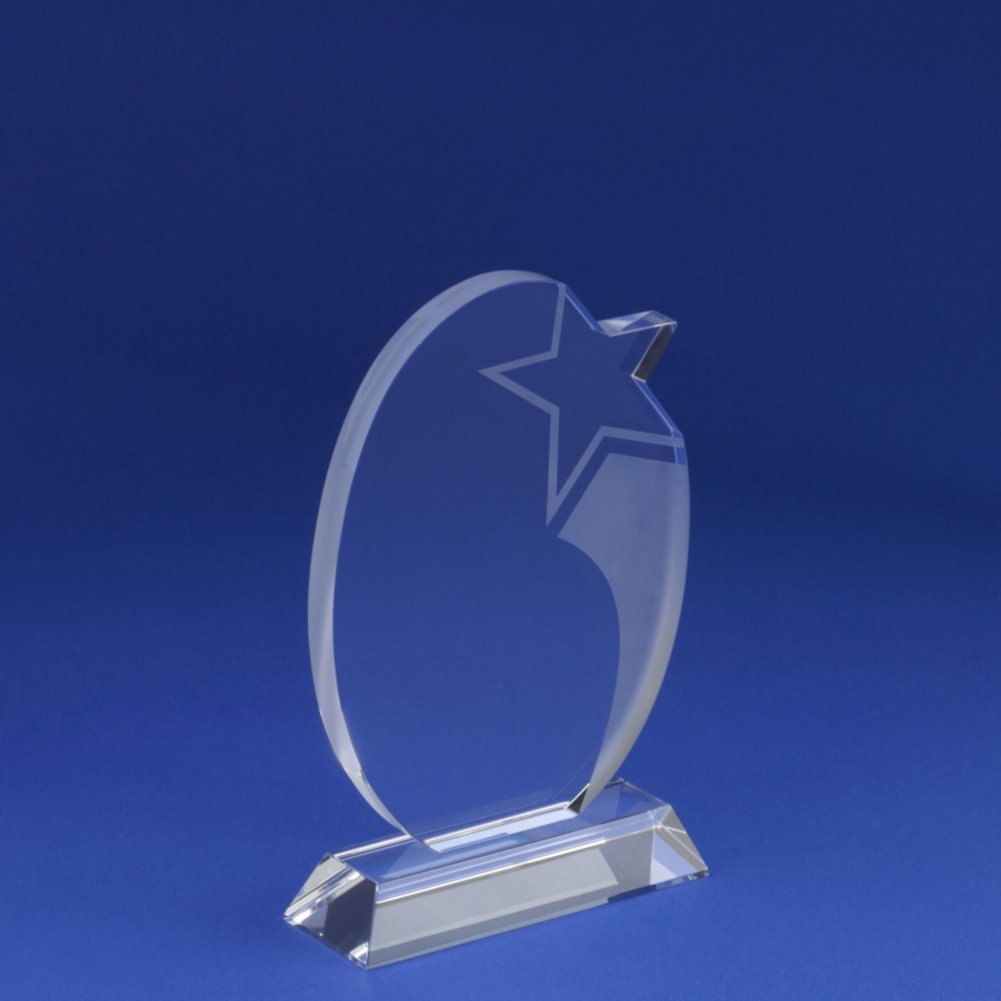 Etched Crystal Round Shooting Star Trophy SIDE