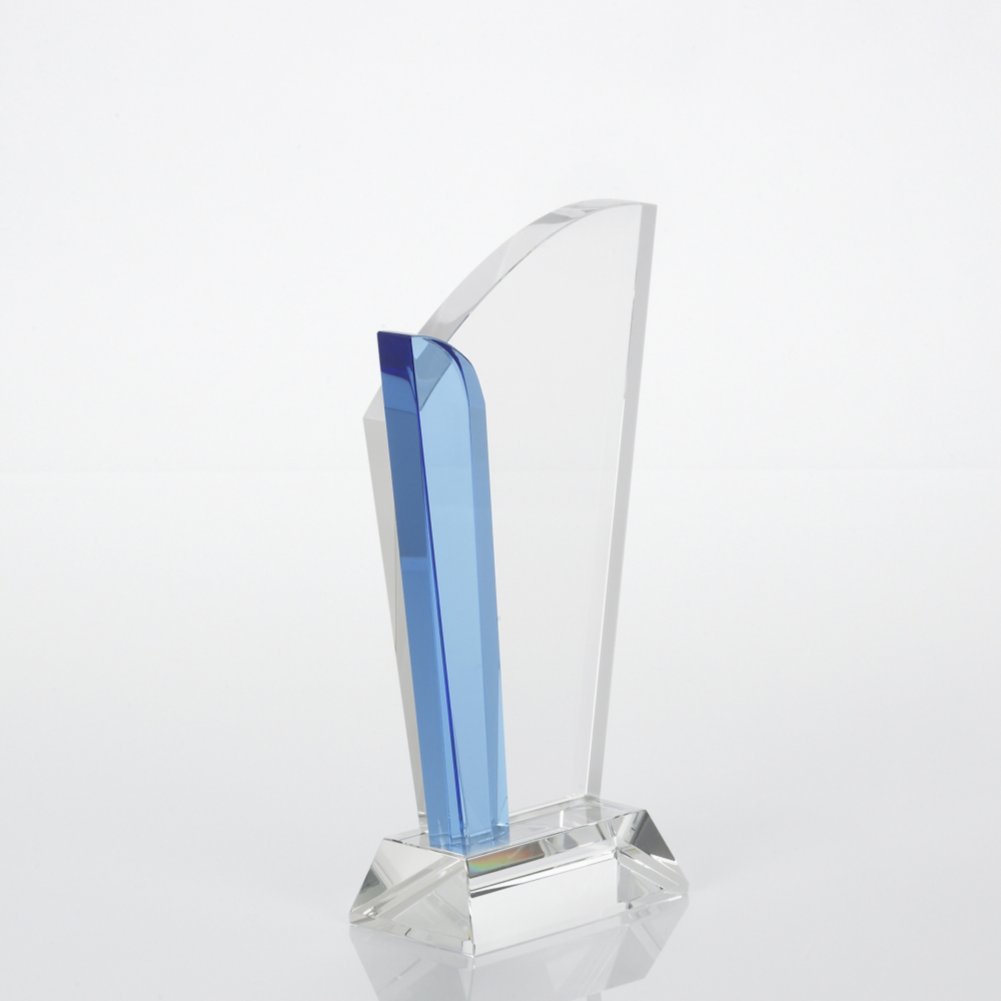 Crystal Light Blue Accent Trophy - Straight Edge SIDE