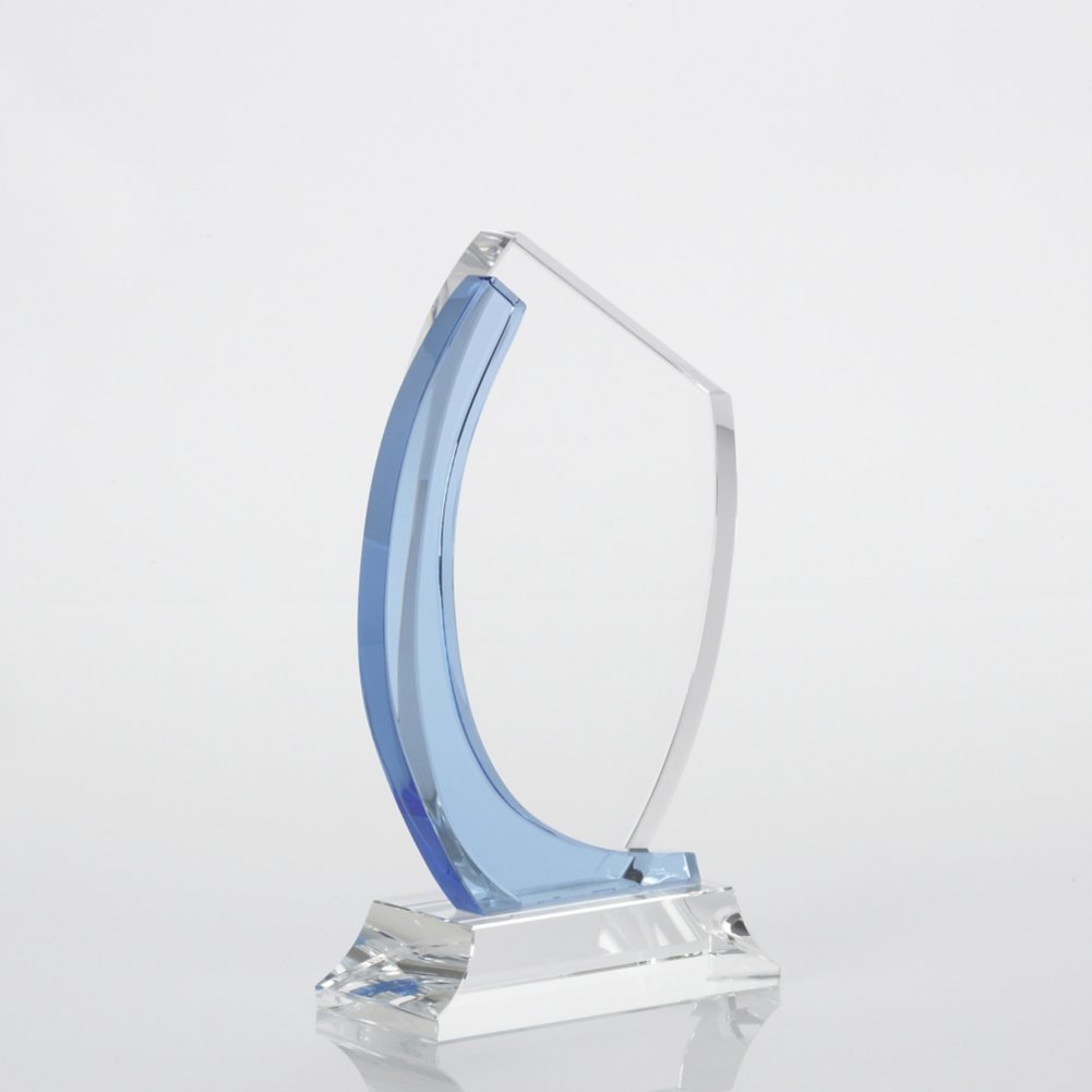 Crystal Light Blue Accent Trophy - Curved Edge SIDE