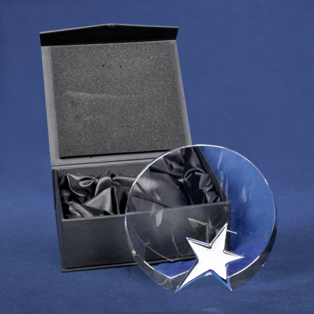 Silver Star Accent Trophy - Round BOX