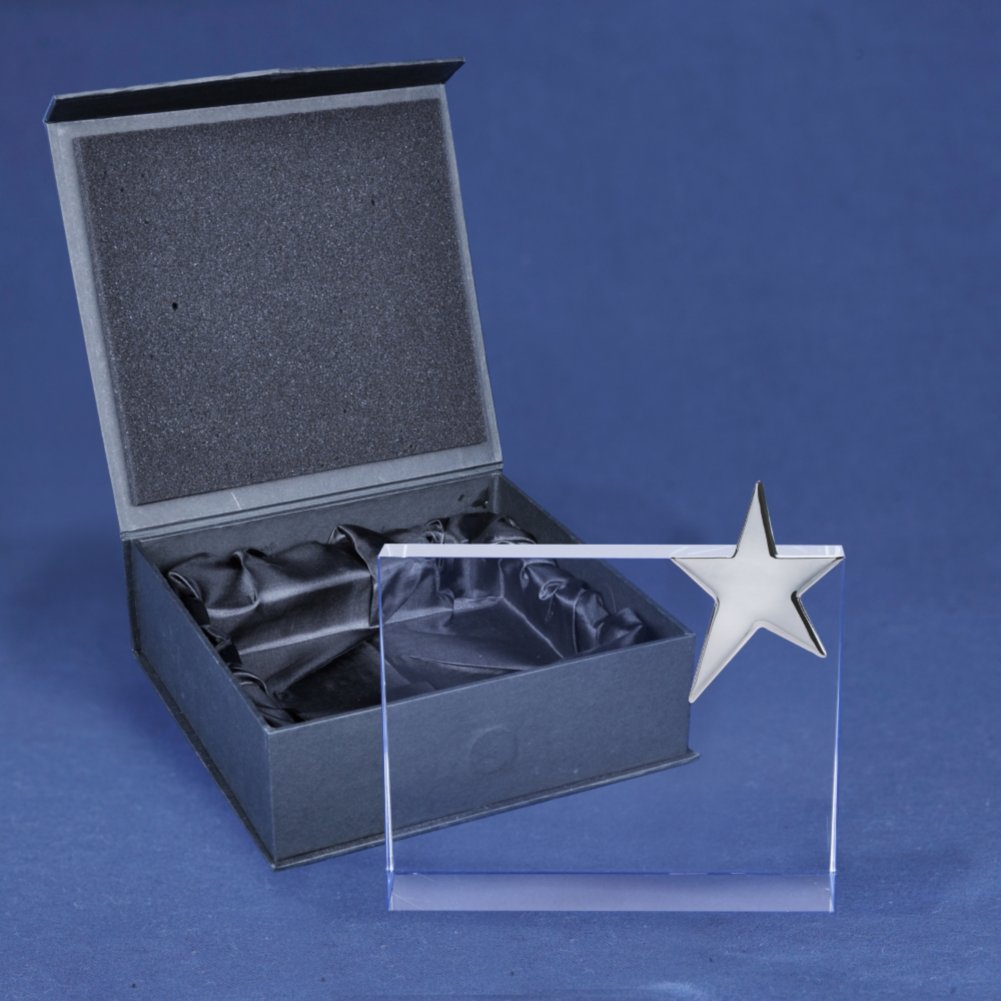 Silver Star Accent Trophy - Rectangle BOX