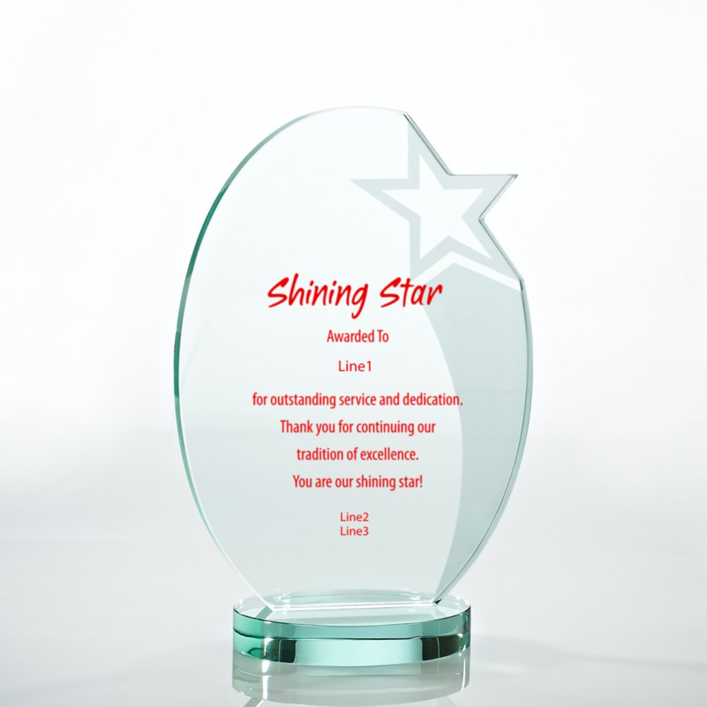Premium Jade Trophy - Etched Oval Star