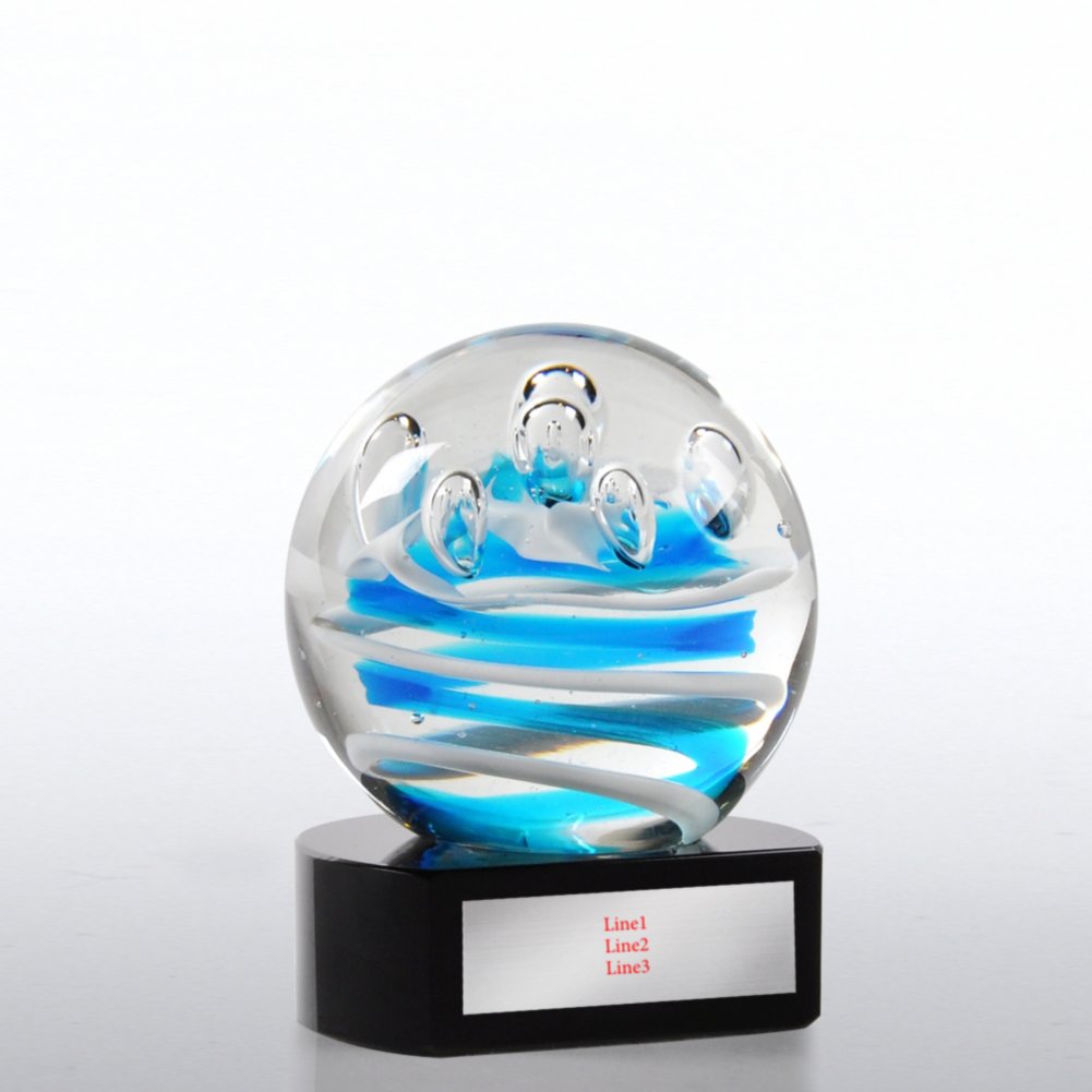 Art Glass Teal Droplets Trophy