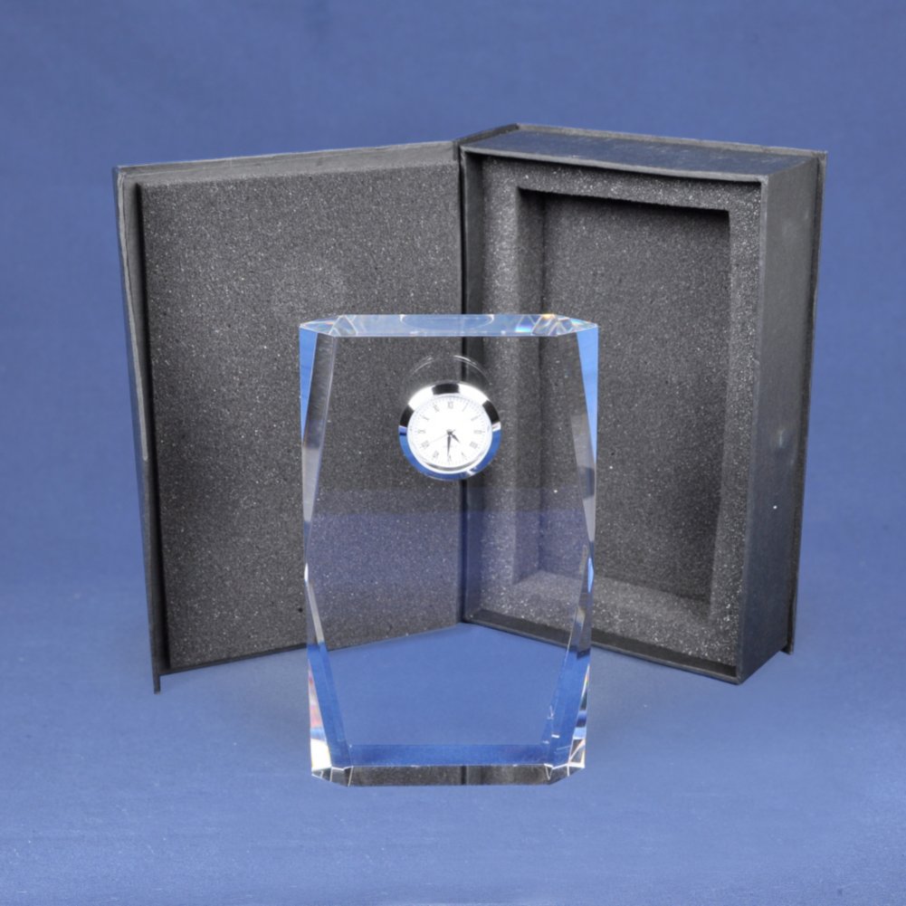 Silver Accent Crystal Award Clock - Tall BOX
