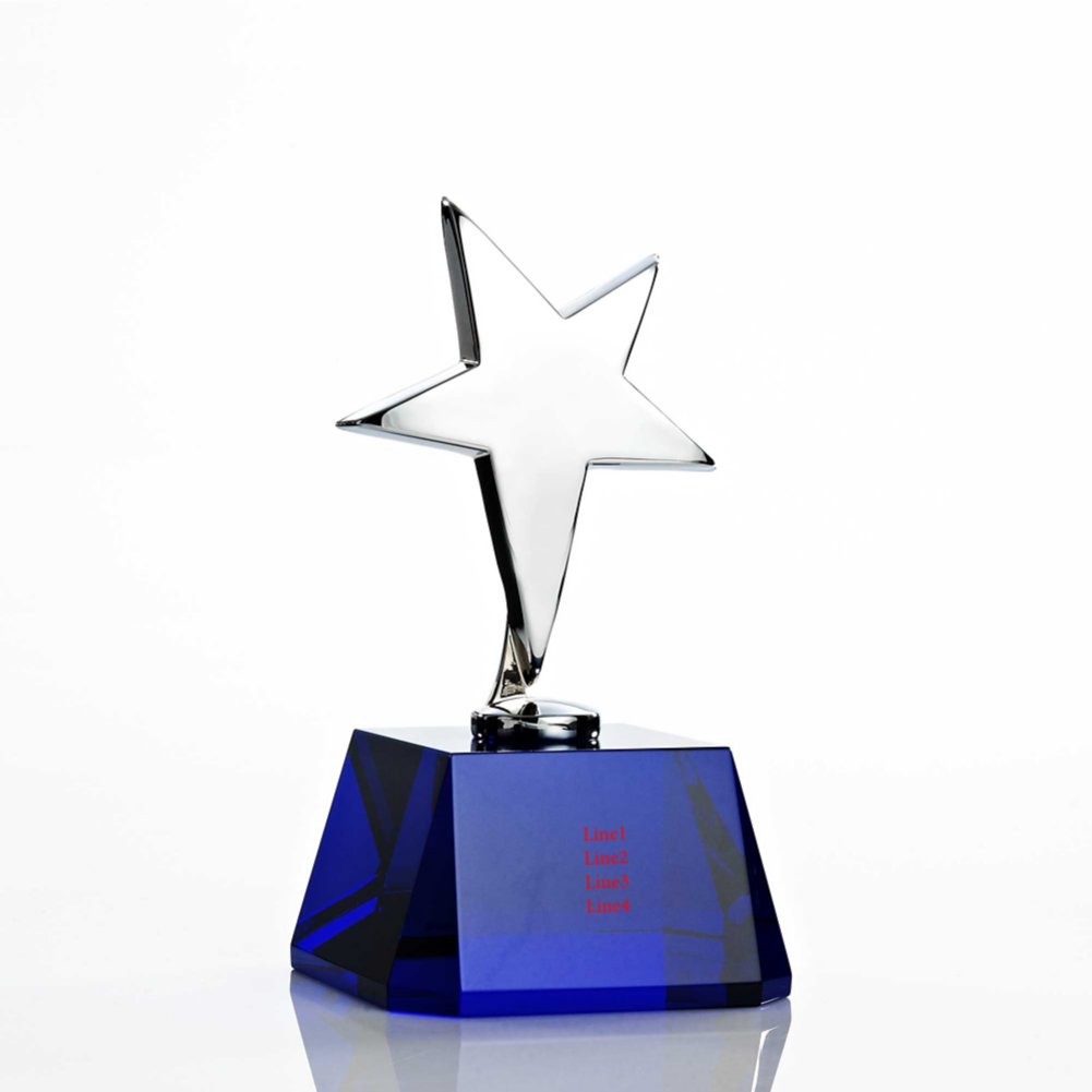 Silver Star Accent Trophy - Blue Crystal Base