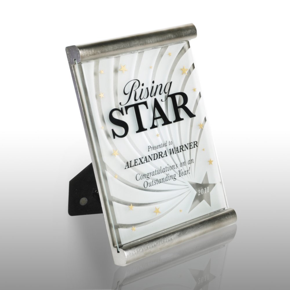Gilded Silver Scrolls Etched Award Plaque SIDE