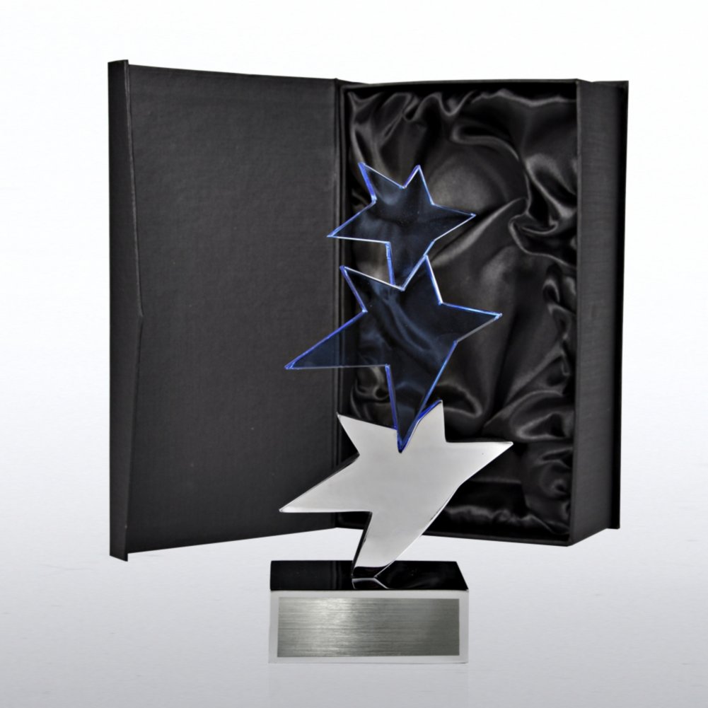 Crystal Sculpture Trophy - Trio of Stars BOX