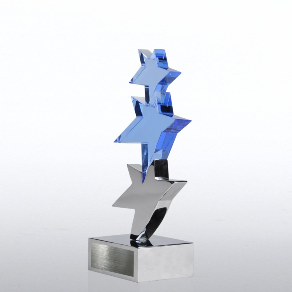Crystal Sculpture Trophy - Trio of Stars SIDE