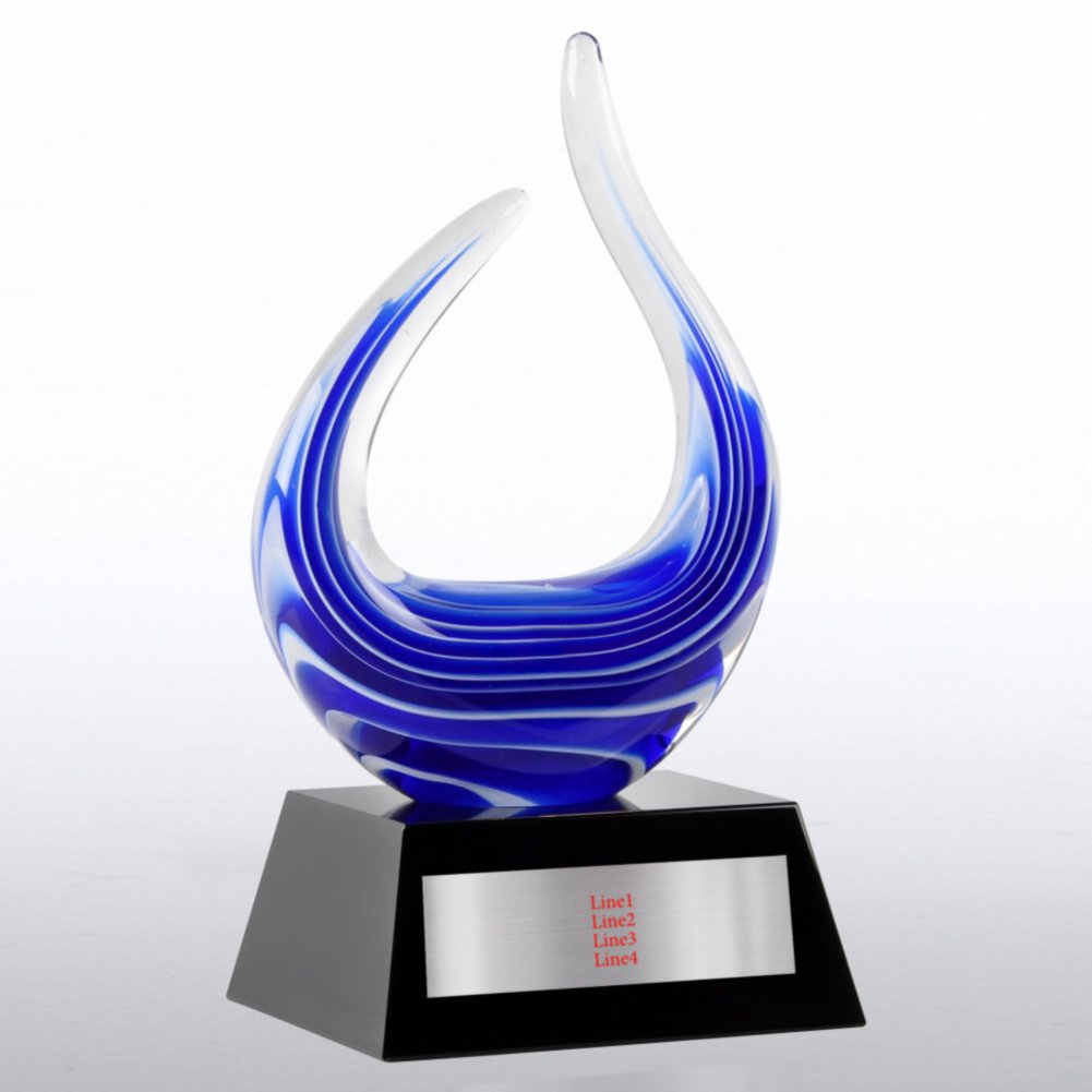 Art Glass Blue Flame Trophy