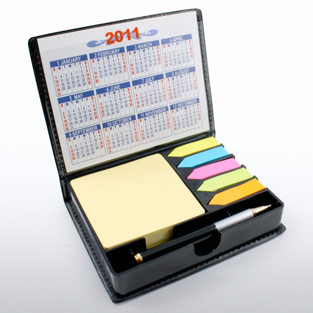 Flip Top Note Holder w/ Pen & Calendar - Essential Piece OPEN
